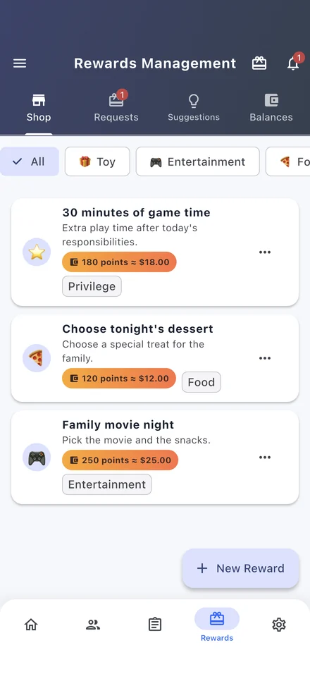 DigiDix family reward collection with points and rewards to choose from